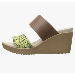 Crocs Leigh II 2 Strap Graphic Wedge Sandals Bronze Floral Size 8